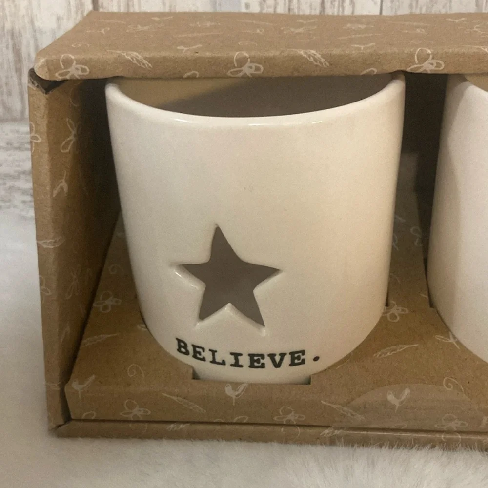 Rae Dunn Believe, Light & Peace Candle Holders
